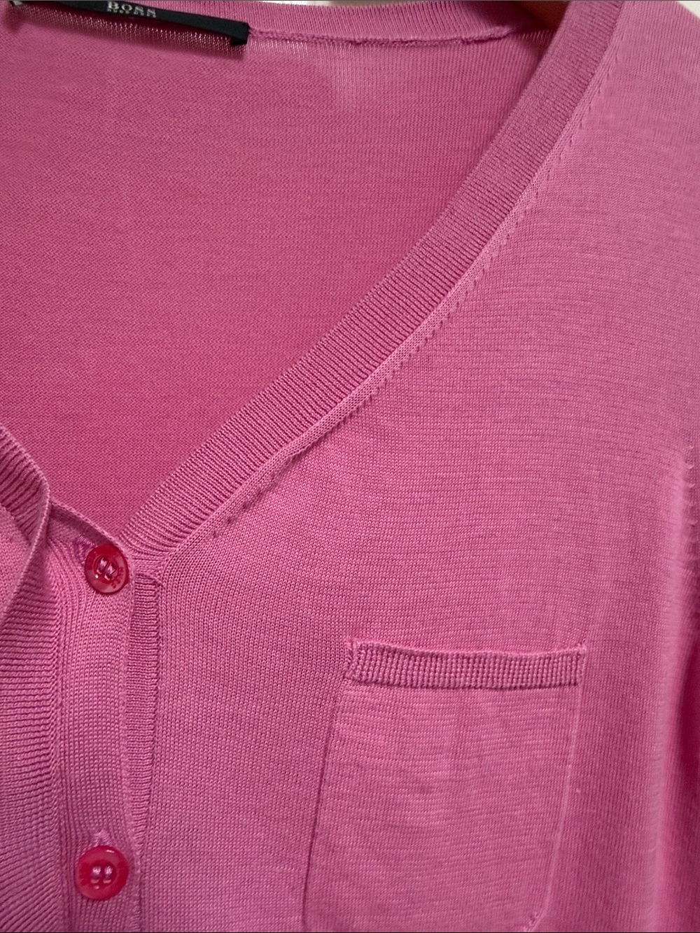BOSS sz L (fits small, like a M) pink knit 100% cotton sweater sm.chest pocket - Picture 3 of 8